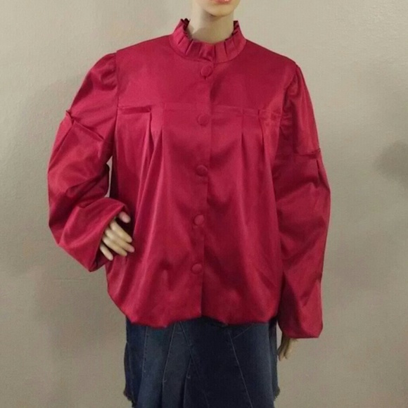 SOLD Apostrophe Pleated Satin Button Down Jacket XL - Picture 1 of 8